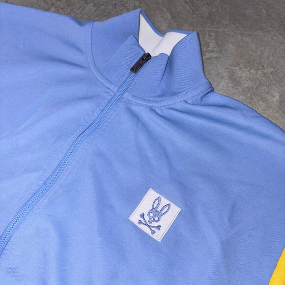 Psycho Bunny Mens Full Zip Retro Daniel Track Jacket Blue Yellow White SZ L - Picture 6 of 7